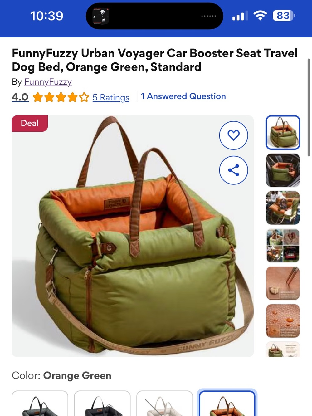FunnyFuzzy Car Booster Seat Travel Dog Bed, new without tags - Picture 7 of 16